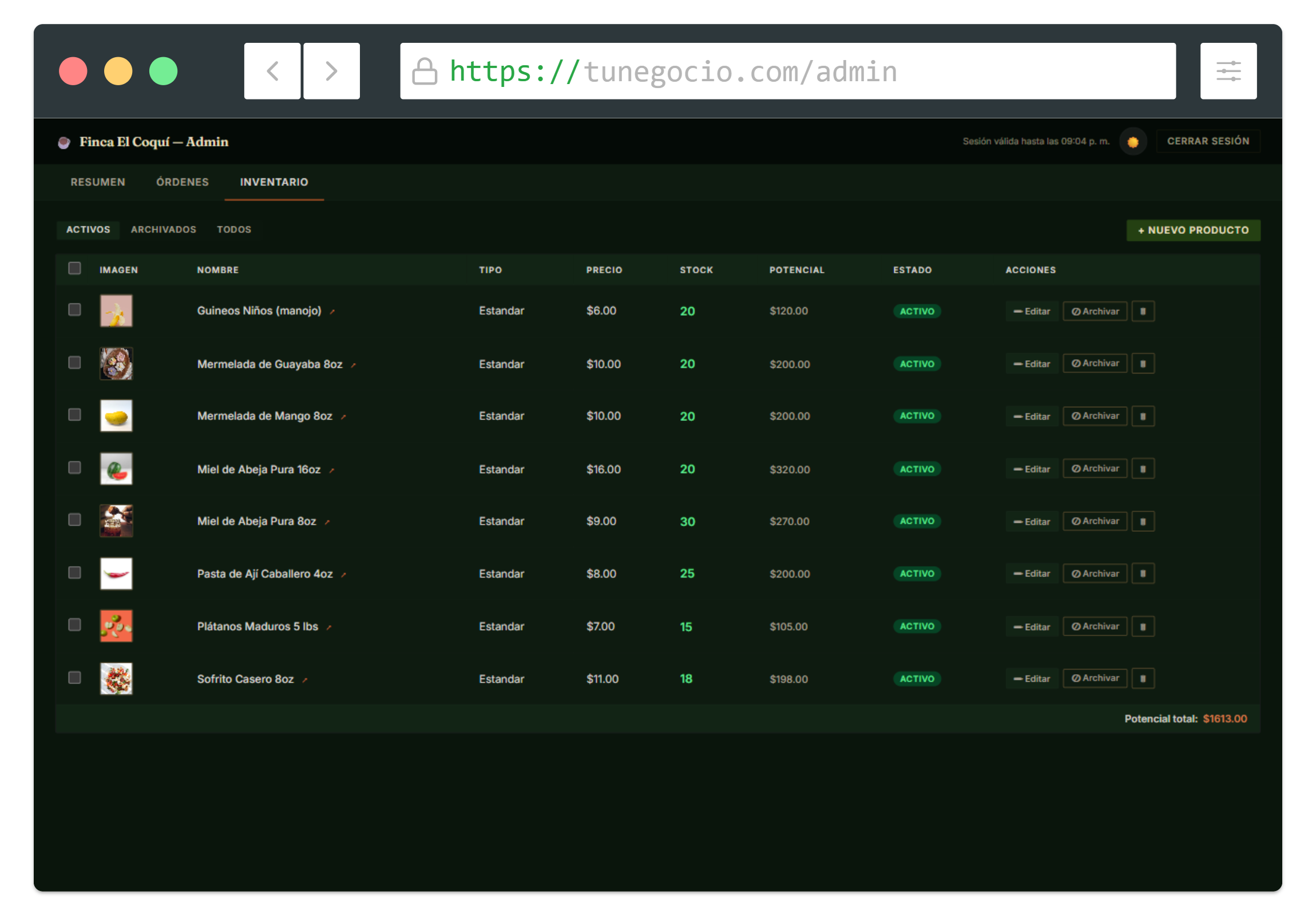 Panel de administración